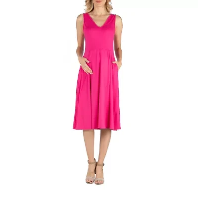 24/7 Comfort Apparel Fit and Flare Sleeveless Midi Dress