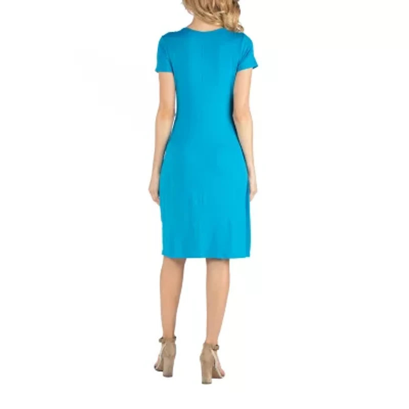 24/7 Comfort Apparel Faux Wrapover Dress with Cap Sleeves