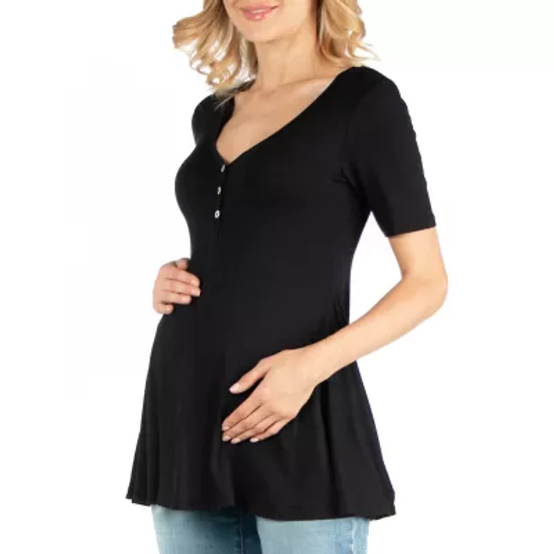 24/7 Comfort Apparel Cap Sleeve Tunic Top with Buttons