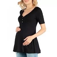 24/7 Comfort Apparel Cap Sleeve Tunic Top with Buttons