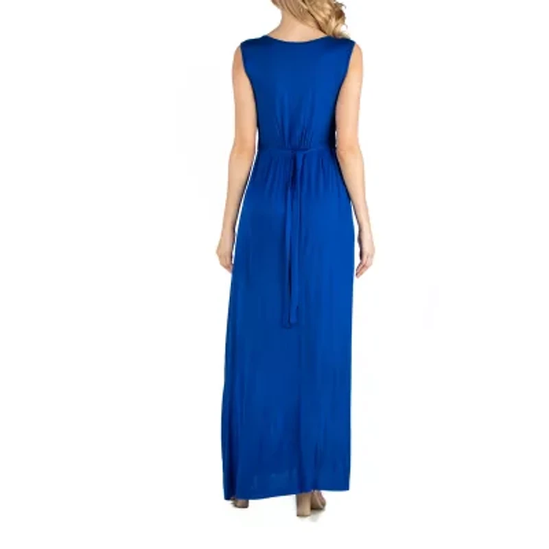 24/7 Comfort Apparel V Neck Sleeveless Maxi Dress with Belt