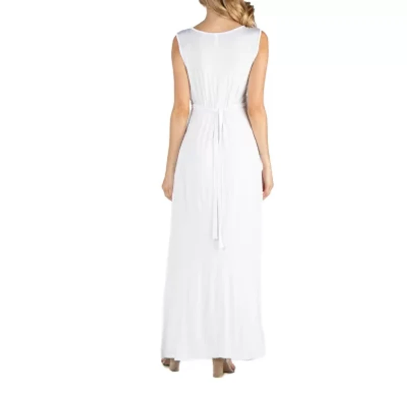 24/7 Comfort Apparel V Neck Sleeveless Maxi Dress with Belt