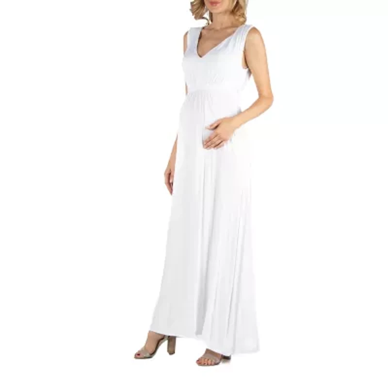 24/7 Comfort Apparel V Neck Sleeveless Maxi Dress with Belt