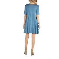 24/7 Comfort Apparel Soft Flare T-Shirt Dress with Pockets