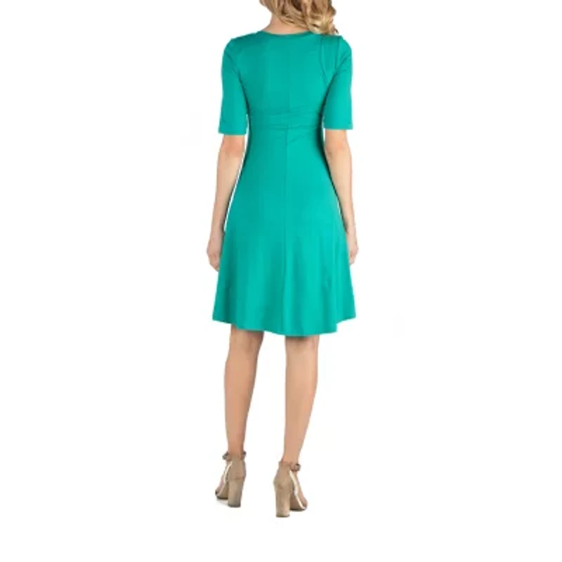 24/7 Comfort Apparel Knee Length A Line Elbow Sleeve Dress