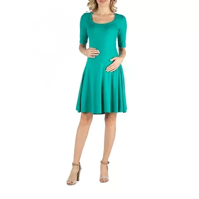 24/7 Comfort Apparel Knee Length A Line Elbow Sleeve Dress