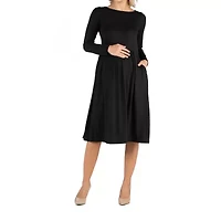 24/7 Comfort Apparel Midi Length Fit and Flare Pocket Dress - Maternity