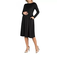 24/7 Comfort Apparel Midi Length Fit and Flare Pocket Dress - Maternity