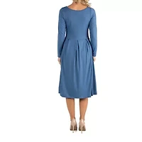 24/7 Comfort Apparel Midi Length Fit and Flare Pocket Dress - Maternity
