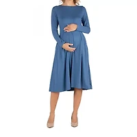 24/7 Comfort Apparel Midi Length Fit and Flare Pocket Dress - Maternity