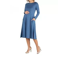 24/7 Comfort Apparel Midi Length Fit and Flare Pocket Dress - Maternity