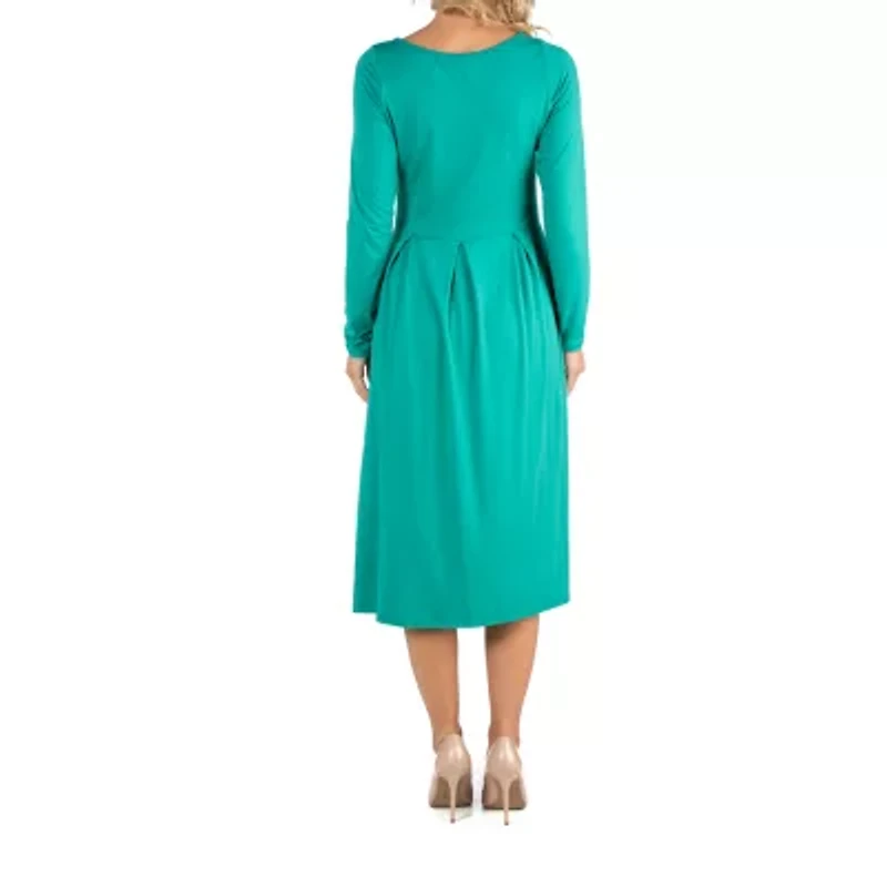 24/7 Comfort Apparel Midi Length Fit and Flare Pocket Dress - Maternity