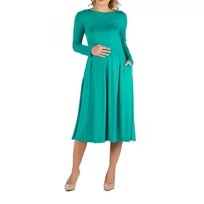 24/7 Comfort Apparel Midi Length Fit and Flare Pocket Dress - Maternity