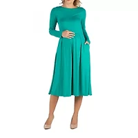 24/7 Comfort Apparel Midi Length Fit and Flare Pocket Dress - Maternity