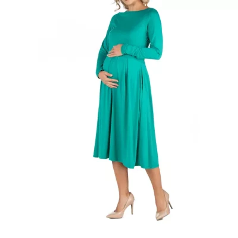 24/7 Comfort Apparel Midi Length Fit and Flare Pocket Dress - Maternity