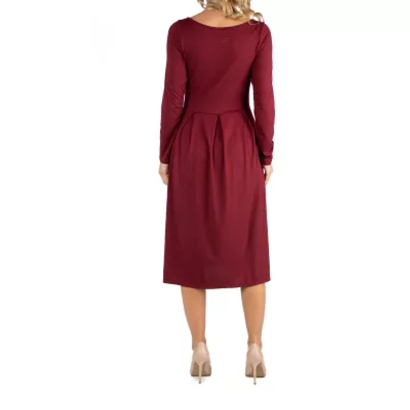 24/7 Comfort Apparel Midi Length Fit and Flare Pocket Dress - Maternity