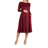 24/7 Comfort Apparel Midi Length Fit and Flare Pocket Dress - Maternity