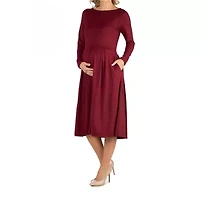 24/7 Comfort Apparel Midi Length Fit and Flare Pocket Dress - Maternity