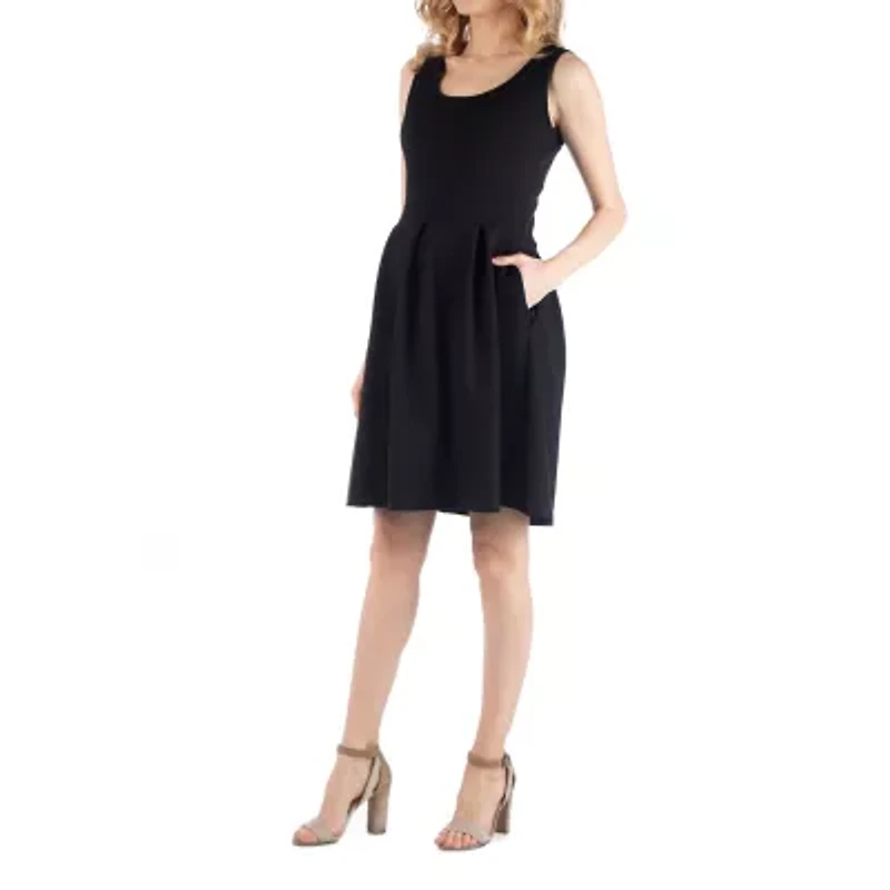 24/7 Comfort Apparel Sleeveless Pleated Dress with Pockets