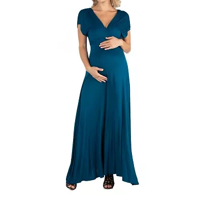 24/7 Comfort Apparel Cap Sleeve V-Neck Maxi Dress