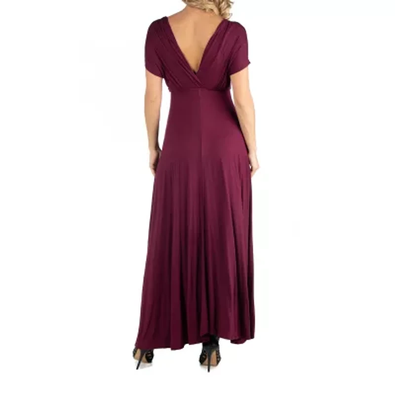 24/7 Comfort Apparel Cap Sleeve V-Neck Maxi Dress