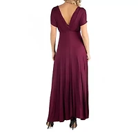 24/7 Comfort Apparel Cap Sleeve V-Neck Maxi Dress