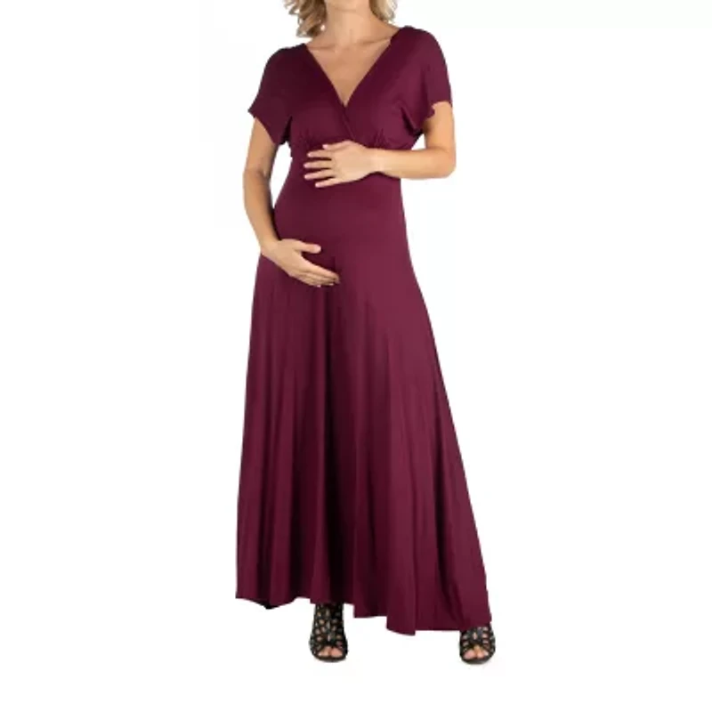 24/7 Comfort Apparel Cap Sleeve V-Neck Maxi Dress