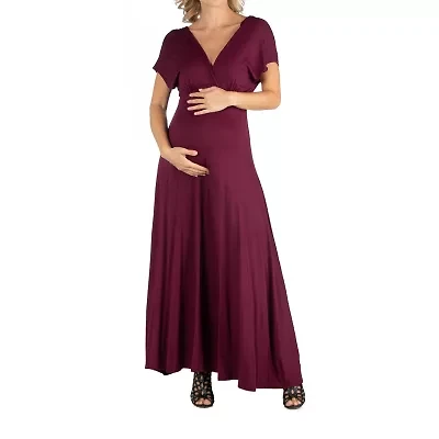 24/7 Comfort Apparel Cap Sleeve V-Neck Maxi Dress