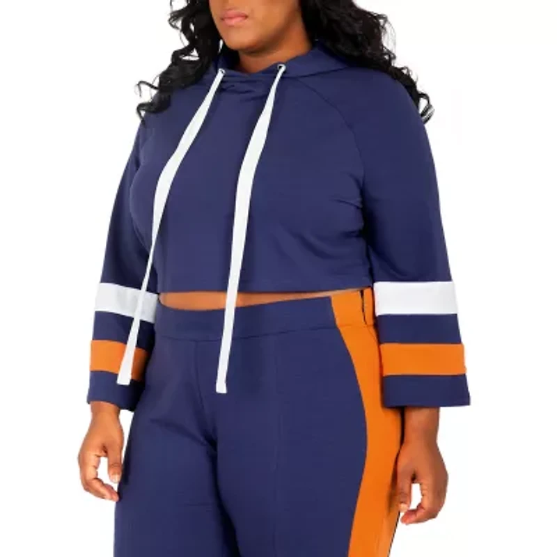 Poetic Justice Womens Plus Hooded Long Sleeve Crop Top