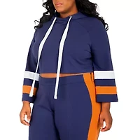 Poetic Justice Womens Plus Hooded Long Sleeve Crop Top
