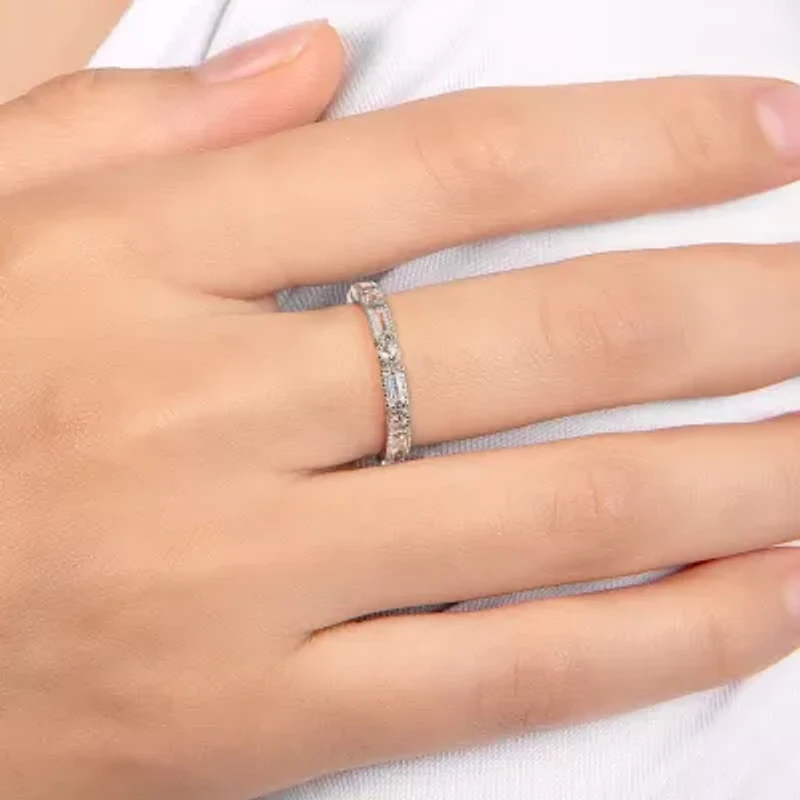 Womens Cubic Zirconia Sterling Silver Band