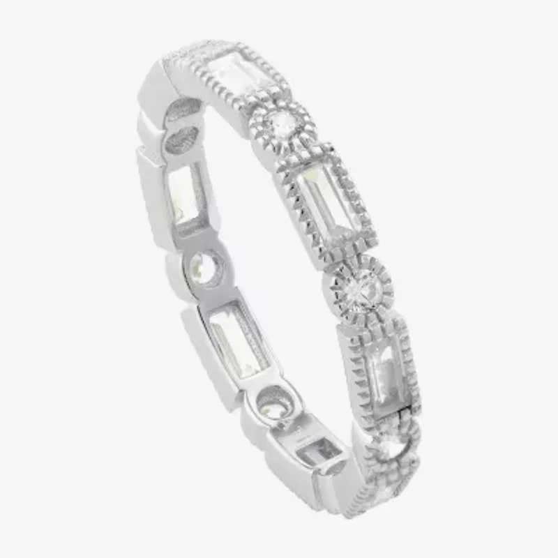 Womens Cubic Zirconia Sterling Silver Band