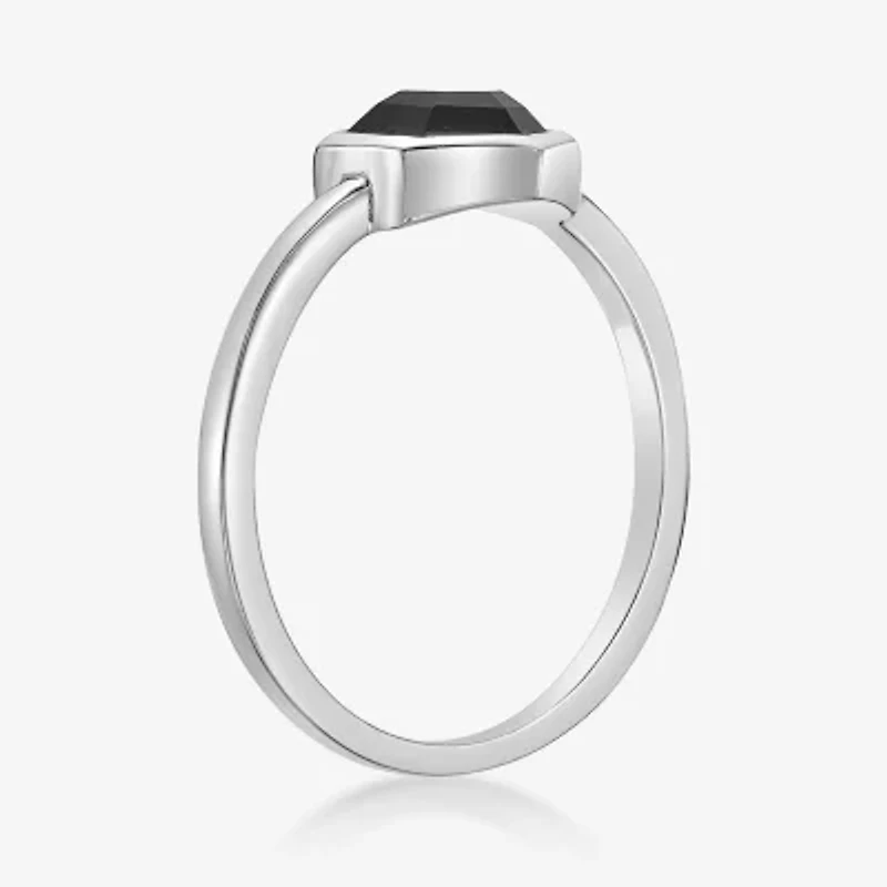 Womens Genuine Black Onyx Sterling Silver Round Cocktail Ring