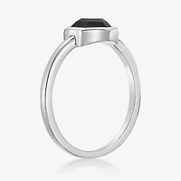 Womens Genuine Black Onyx Sterling Silver Round Cocktail Ring