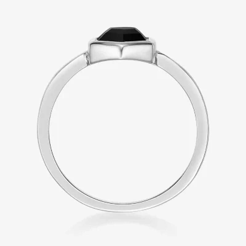 Womens Genuine Black Onyx Sterling Silver Round Cocktail Ring