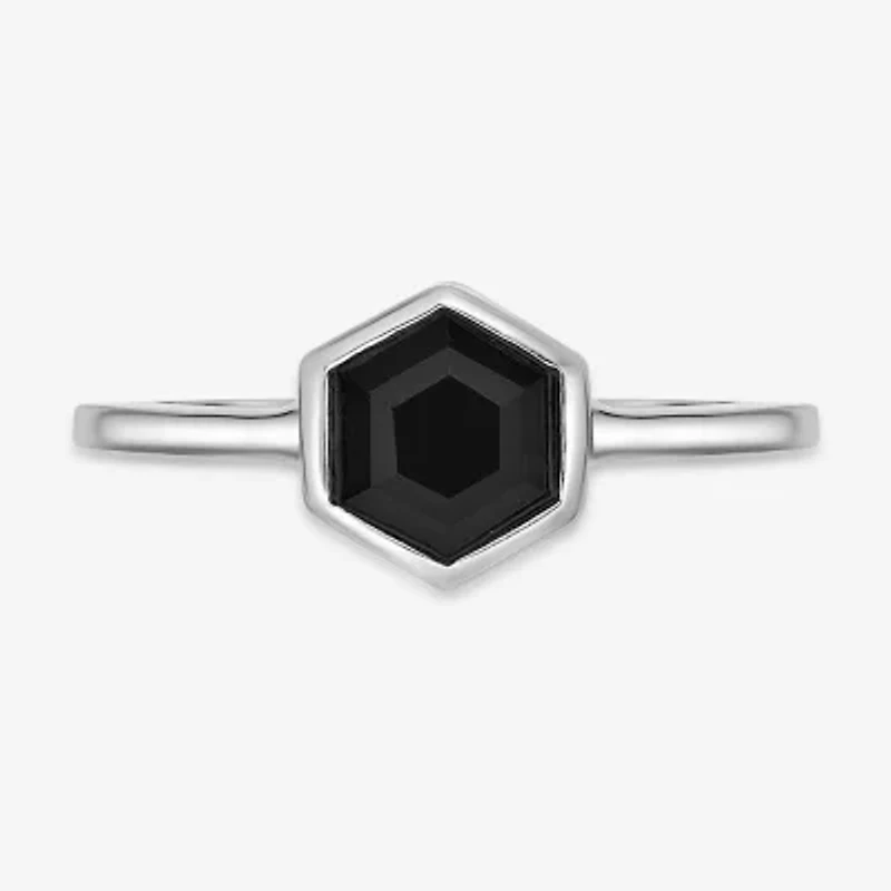 Womens Genuine Black Onyx Sterling Silver Round Cocktail Ring