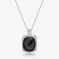 Womens Genuine Black Onyx Sterling Silver Cushion 18 Inch Pendant Necklace