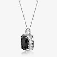 Womens Genuine Black Onyx Sterling Silver Cushion 18 Inch Pendant Necklace