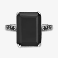 Womens Genuine Black Onyx Sterling Silver Cocktail Ring