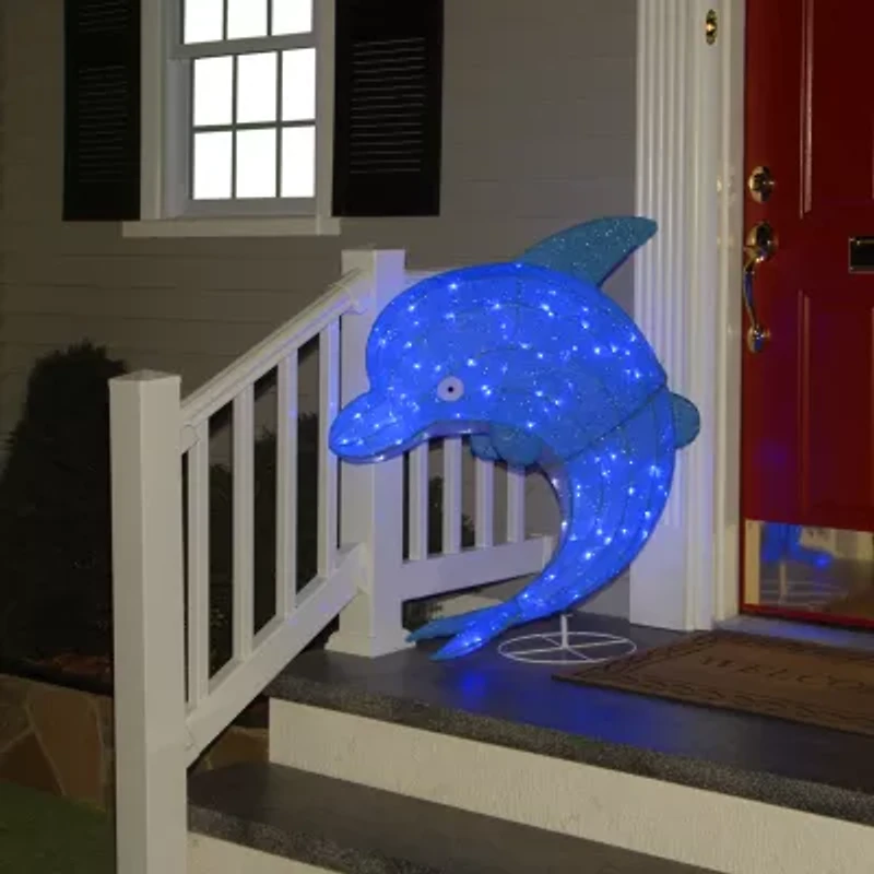 National Tree Co. Dolphin With 105 Blue Led Lights Metal Yard Stake