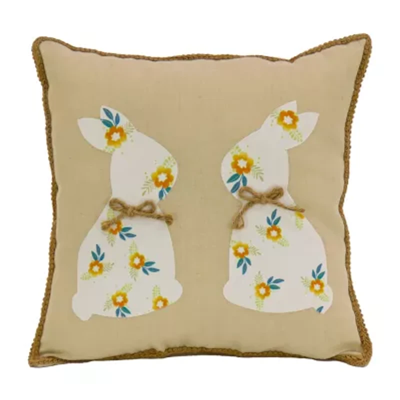 National Tree Co. Floral Bunny Easter Square Throw Pillow