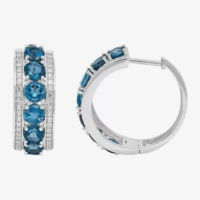 Limited Quantities! Womens Genuine Blue Topaz Sterling Silver 23.5mm Hoop Earrings