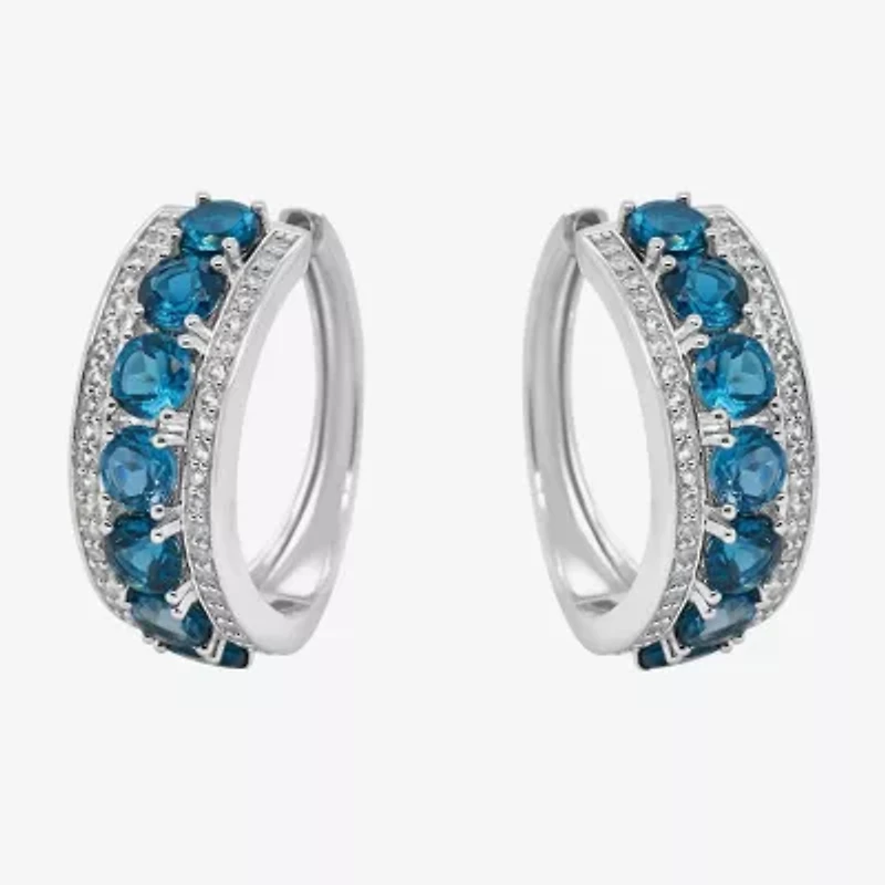 Limited Quantities! Womens Genuine Blue Topaz Sterling Silver 23.5mm Hoop Earrings
