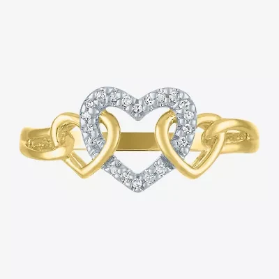 (G-H / I1-I2) Womens Diamond-Accent Lab-Grown Diamond 10K Gold Heart Cocktail Ring