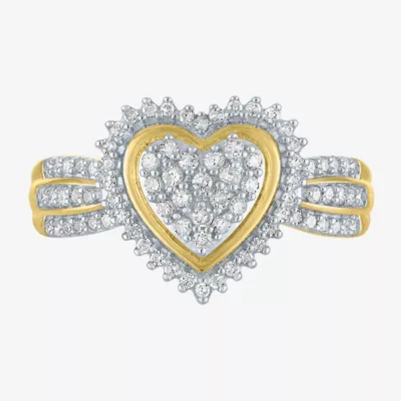 (G-H / I1-I2) Womens 1/3 CT.T.W. Lab-Grown Diamond 10K Gold Heart Halo Cocktail Ring