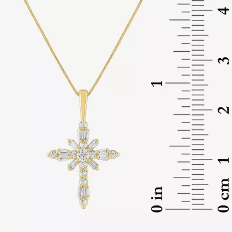 (G-H / Si2-I1) Womens 1/3 CT. T.W. Lab Grown White Diamond 10K White Gold Cross 18 Inch Pendant Necklace