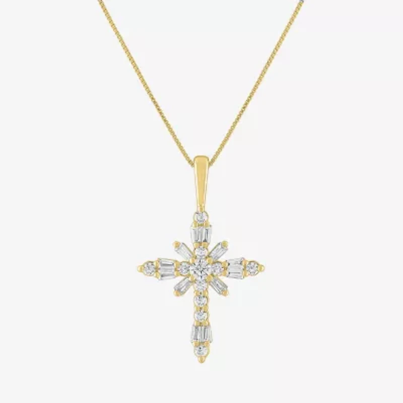 (G-H / Si2-I1) Womens 1/3 CT. T.W. Lab Grown White Diamond 10K White Gold Cross 18 Inch Pendant Necklace