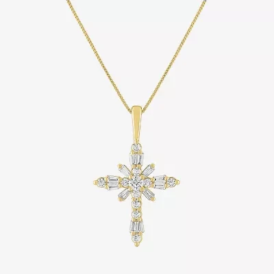 (G-H / Si2-I1) Womens 1/3 CT. T.W. Lab Grown White Diamond 10K White Gold Cross 18 Inch Pendant Necklace