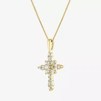 (G-H / Si2-I1) Womens 1/3 CT. T.W. Lab Grown White Diamond 10K White Gold Cross 18 Inch Pendant Necklace