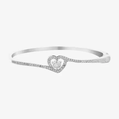 Sparkle Allure Womens Cubic Zirconia Pure Silver Over Brass Heart Bangle Bracelet